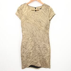 Gianni Bini Dress Gold Asymmetrical Textured Cap Sleeve Round Neck Bodycon Small